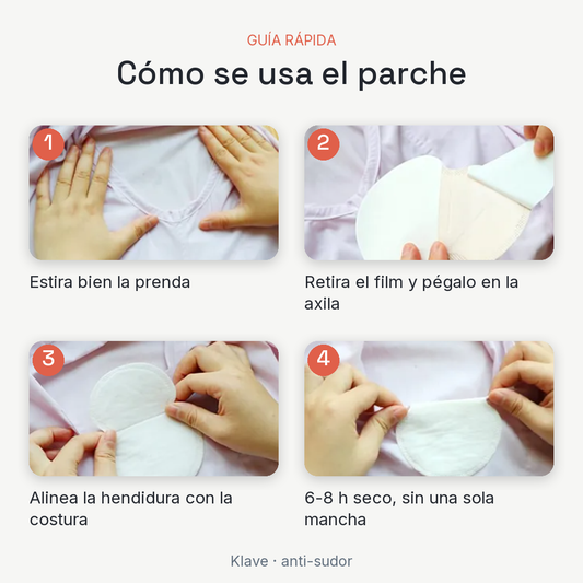 Cómo se usa el parche antisudor Klave, paso a paso en 4 imágenes